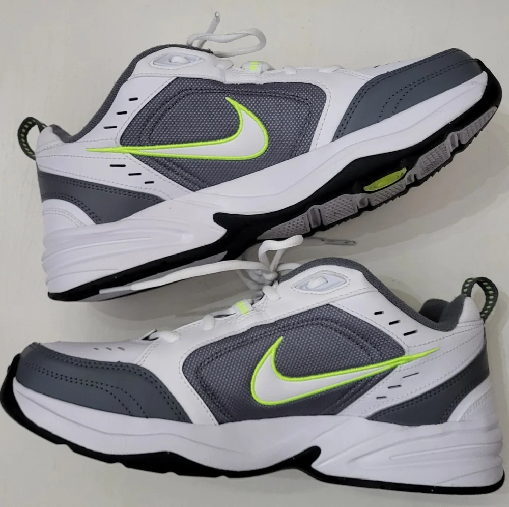 Nike Air Monarch IV Men's Shoes - White/Gray/Neon Green/ Size Men 10.5 - Picture 2 of 5